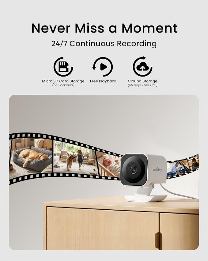 Youkey P370A Indoor Cube Security Camera 2K Wifi 6 Night Vision