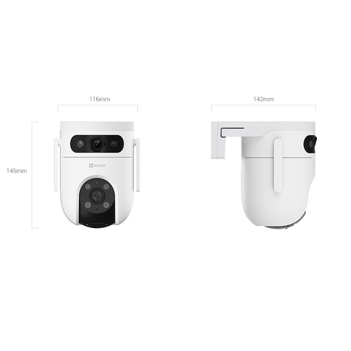 EZVIZ H9c front and side views with dimensions