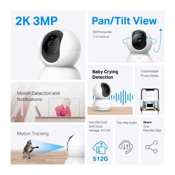 Tapo C210 2K 3MP Smart Pan Tilt Camera with Night Vision and Two Way Audio view 1