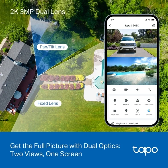 Tapo C246D Indoor/Outdoor Dual-Lens Pan/Tilt Security Camera view 3