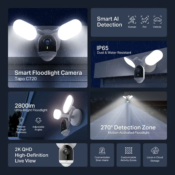 Tapo C720 Smart Floodlight Camera 2K QHD Live View view 1